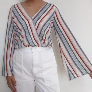Striped Bell Sleeve Crop Top
